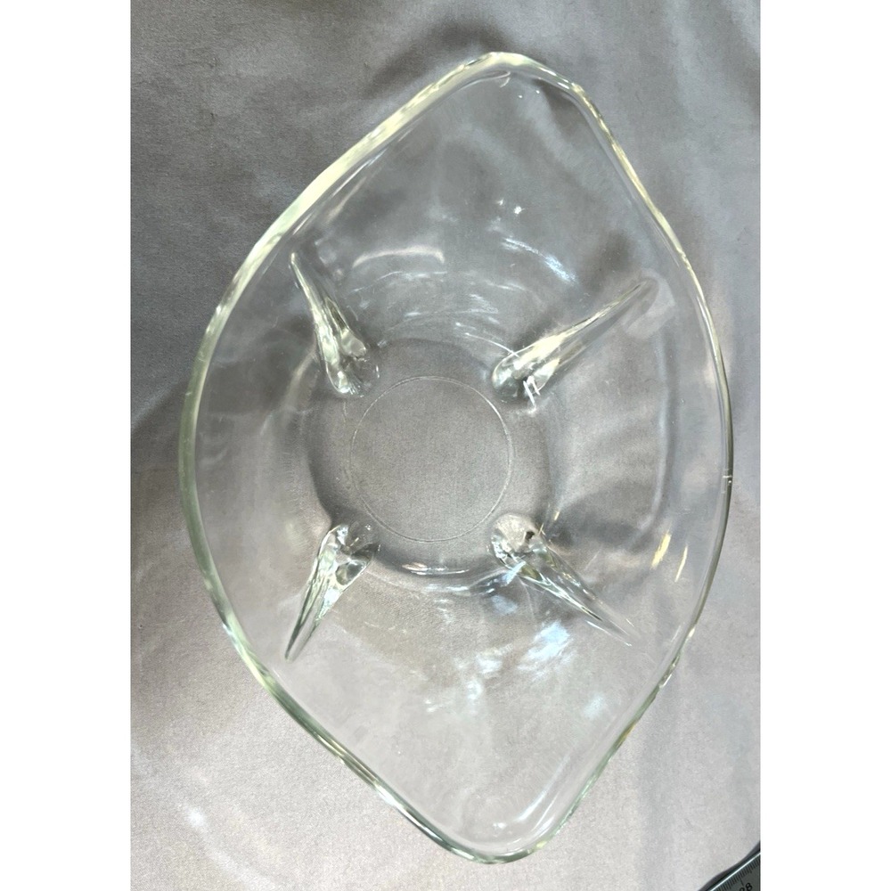 MCM Anchor Hocking Swedish Modern Clear‎ Glass Dish Teardrop Feet 7 7/8" (1508)